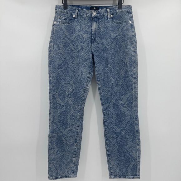 7 For All Mankind Jeans Women 29 Blue Skinny Snake Coated Stretch Western 90s - Picture 1 of 15
